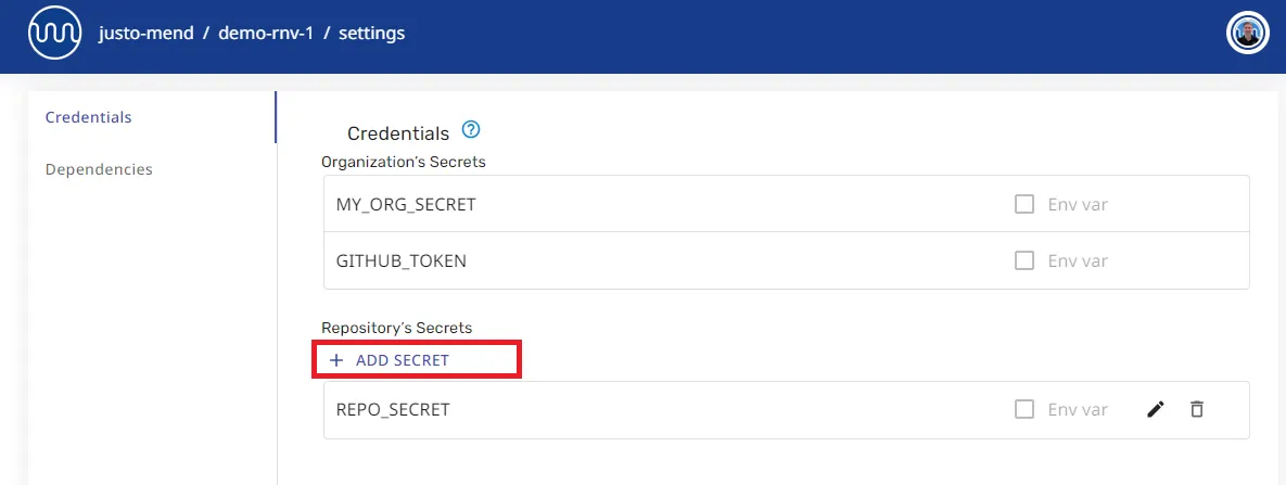 Add repo secret